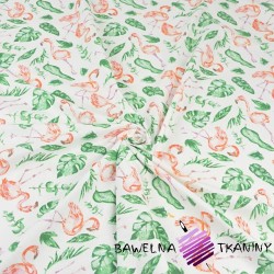 flamingi w liściach tropikalnych na białym tle