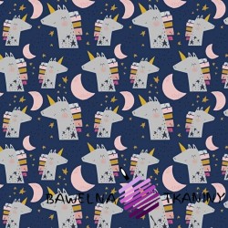 Cotton unicorns with moons on a navy background