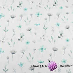 Cotton turquoise-gray wildflowers on a white background