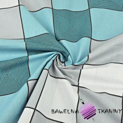 cotton checkered 3D gray & turquoise