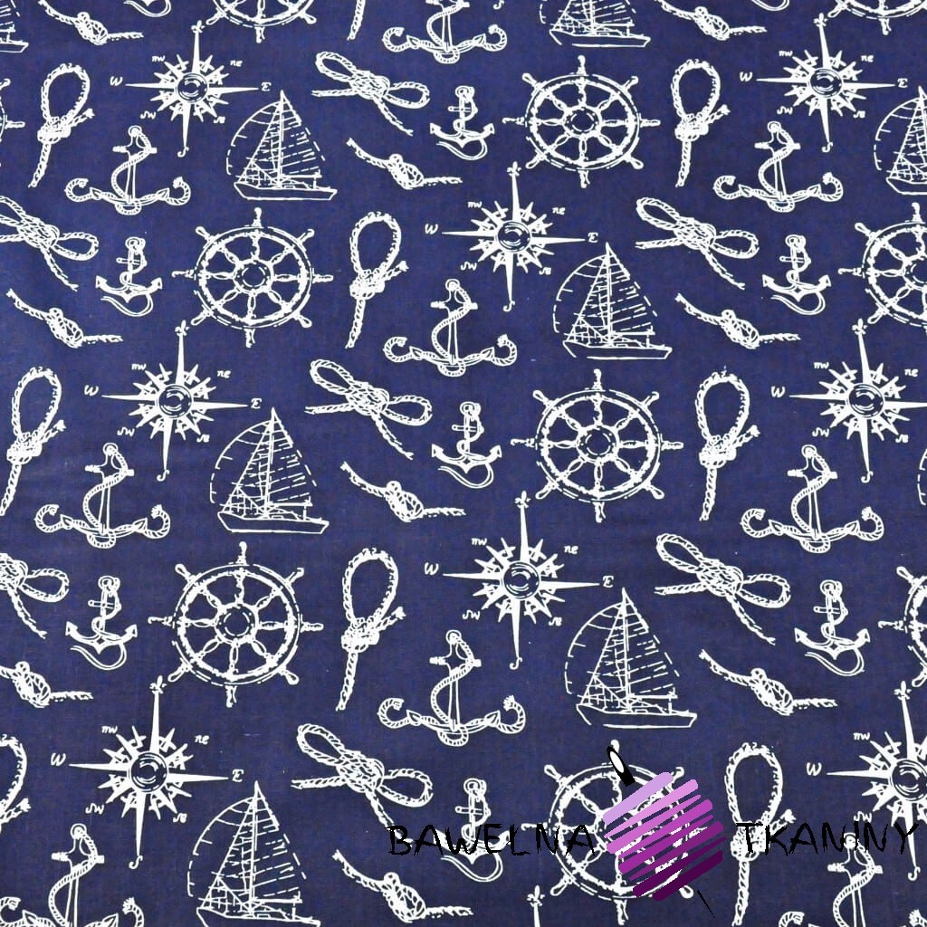 Cotton white sailor patterns on a navy background