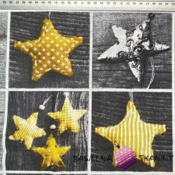 Wzór świąteczny patchwork gwiazdki żółte na szarej desce