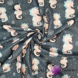Bawełna koniki morskie na ciemno szarym tle