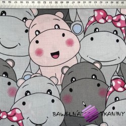 Cotton gray & pink hippos