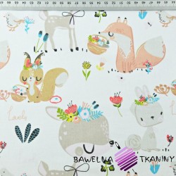 Cotton deer with squirrels and foxes on a white background
