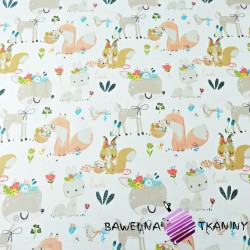 Cotton deer with squirrels and foxes on a white background
