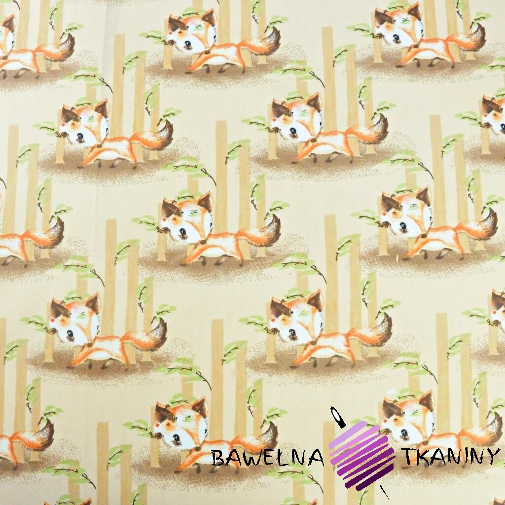 Cotton foxes in trees on a beige background