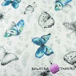 Cotton sapphire gray butterflies on off-white