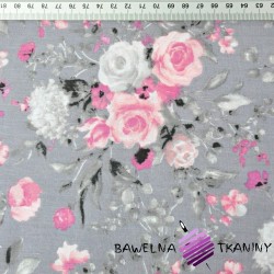Cotton pink bouquet of flowers on gray background
