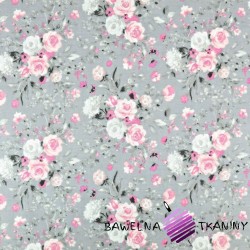 Cotton pink bouquet of flowers on gray background