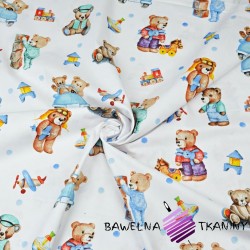 Cotton Colorful Teddy bears with toys on a white background