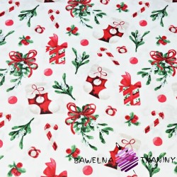 Bawełna wzór świąteczny skarpety z prezentami na białym