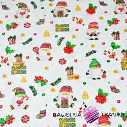 Cotton Christmas pattern Santa with gifts on a white background
