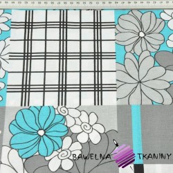 Cotton gray and turquoise flower patchwork