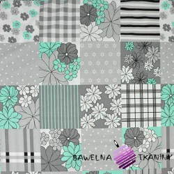 Cotton gray and mint flower patchwork