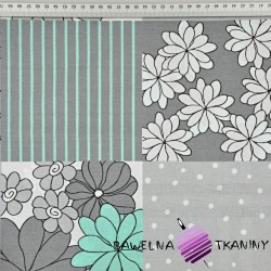 Cotton gray and mint flower patchwork