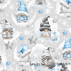 Cotton Christmas pattern blue sprites with stars on a gray background