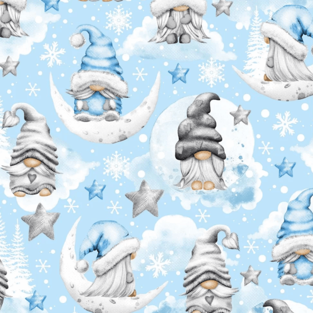 Cotton Christmas pattern sprites with gray-blue stars on a blue background