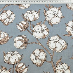 Cotton fabric with Cotton Bolls on dark gray background