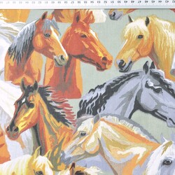 Cotton brown & gray horses on gray background