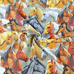 Cotton brown & gray horses on gray background