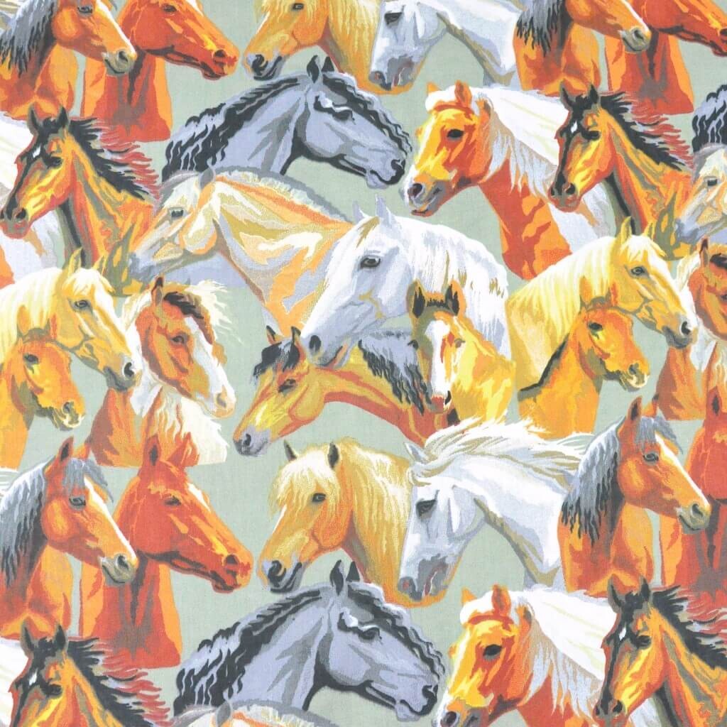 Cotton brown & gray horses on gray background