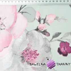 Cotton big flowers pink-gray apple blossoms on gray background - 220cm