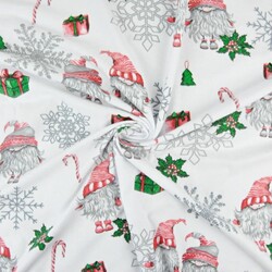 Flannel pattern of Christmas sprites in pairs with snowflakes on a white background