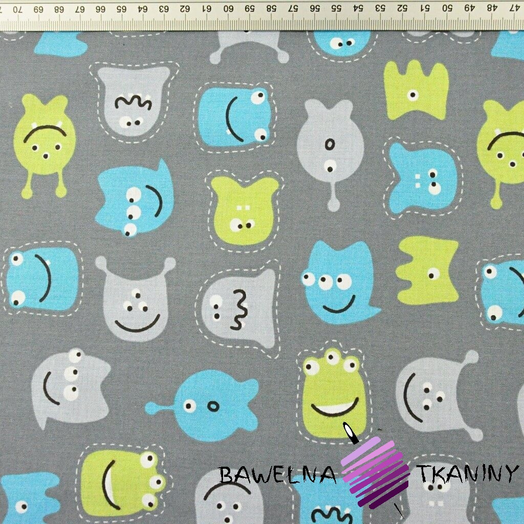 Cotton blue-green ghosts on a gray background