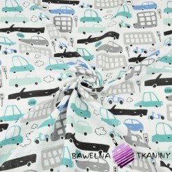 Cotton tetra cars gray-turquoise on a white background