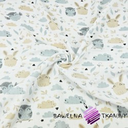 Tetra bawełniana sówki z króliczkami beżowo szare na białym tle