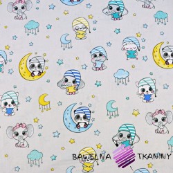 Cotton yellow-blue sleeping animals on a gray background