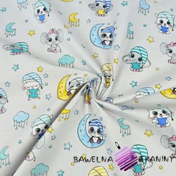 Cotton yellow-blue sleeping animals on a gray background