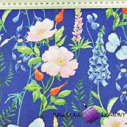 Cotton meadow with lupine on a sapphire background