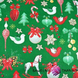 Cotton Christmas pattern decorations RETRO on green background