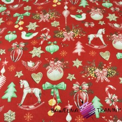 Cotton Christmas pattern decorations RETRO on red background