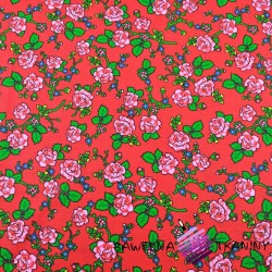 Cotton krakow folk rose pattern on red background