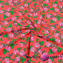 Cotton krakow folk rose pattern on red background