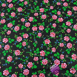 Cotton krakow folk rose pattern on black background