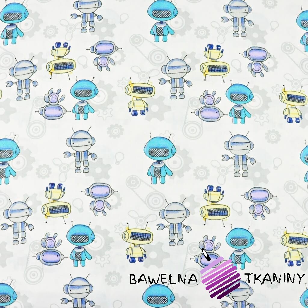 Cotton blue-yellow robots on a white background