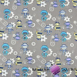 Cotton blue-yellow robots on a gray background