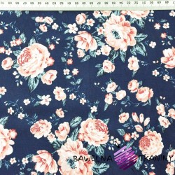 Cotton Jersey - English roses on navy background