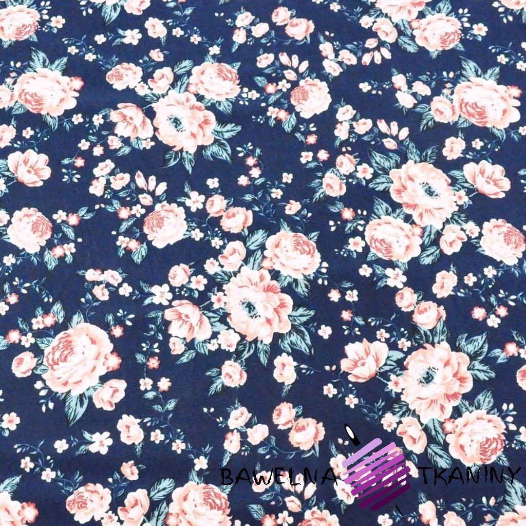 Jersey knit English roses (navy background) Fabric store