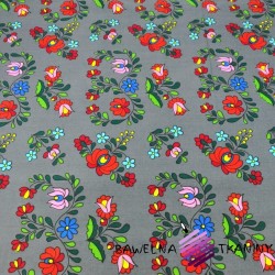 Cotton colourful folk pattern on dark gray background