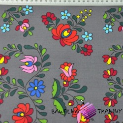 Cotton colourful folk pattern on dark gray background