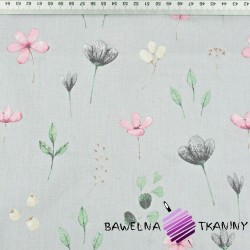 Cotton pink-gray-green wildflowers on a gray background