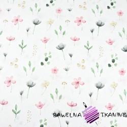 Cotton pink-gray-green wildflowers on a white background