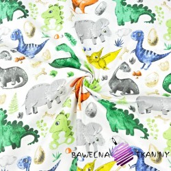 Cotton gray-orange dinosaurs with pterodactyl on a white background