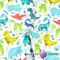Cotton fabric dinosaurs with red pterodactyl
