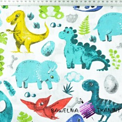 Cotton fabric dinosaurs with red pterodactyl